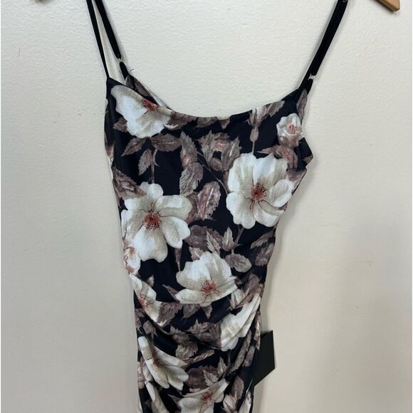 Lulu’s We Really Mesh Black Floral Print Sleeveless Ruched Midi Dress NWT Small - Picture 7 of 15